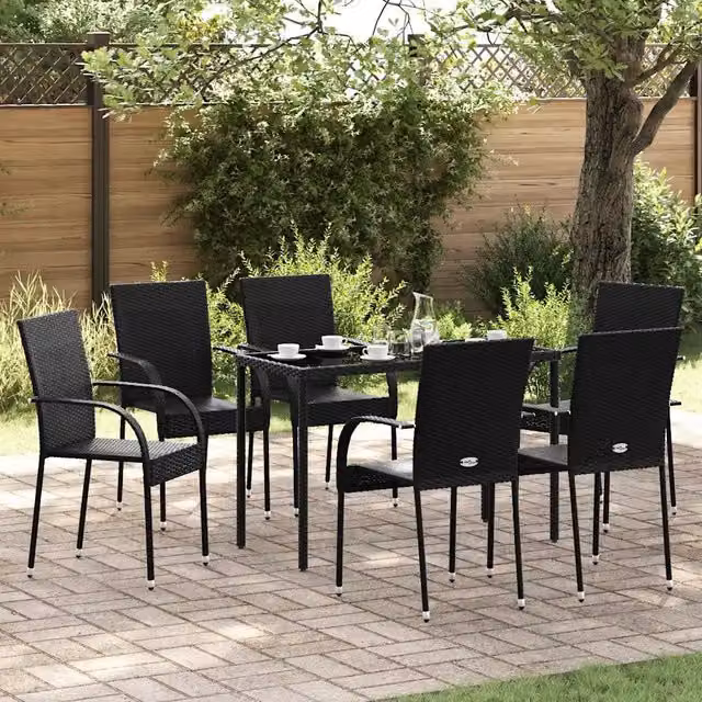 Sedie da Esterno Impilabili 6 pz in Polyrattan Nere 310087