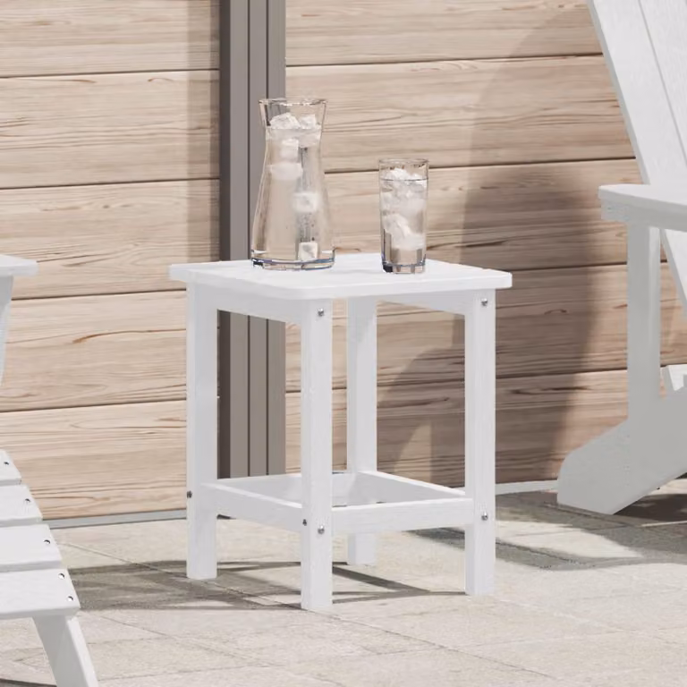 vidaXL Tavolo laterale quadrato in polietilene bianco per giardino e terrazzo L/P/H: 38 x 38 x 46 cm