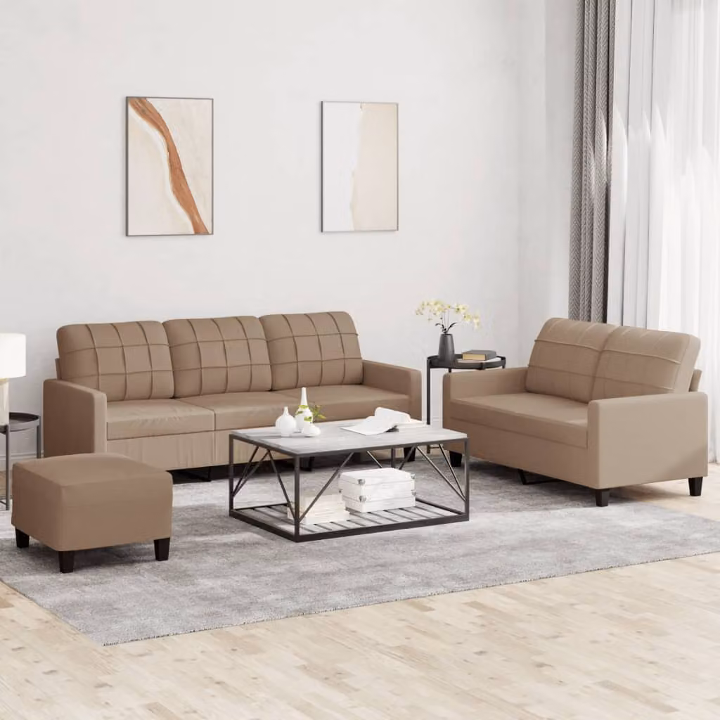 Maison Exclusive - Set divano a 3 posti con cuscini in ecopelle color marrone cappuccino