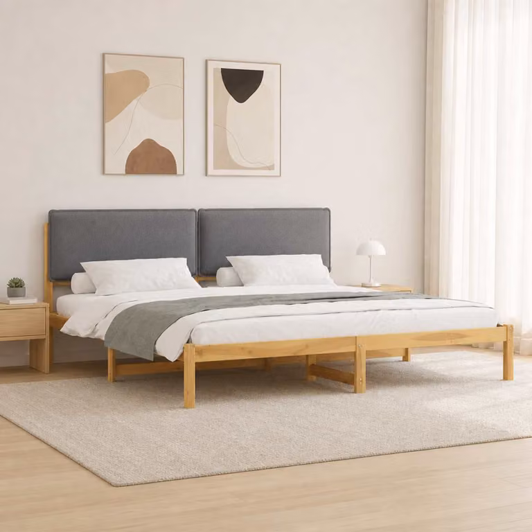 vidaXL Letto con Testiera Rivestita Bianco lavato e grigio chiaro