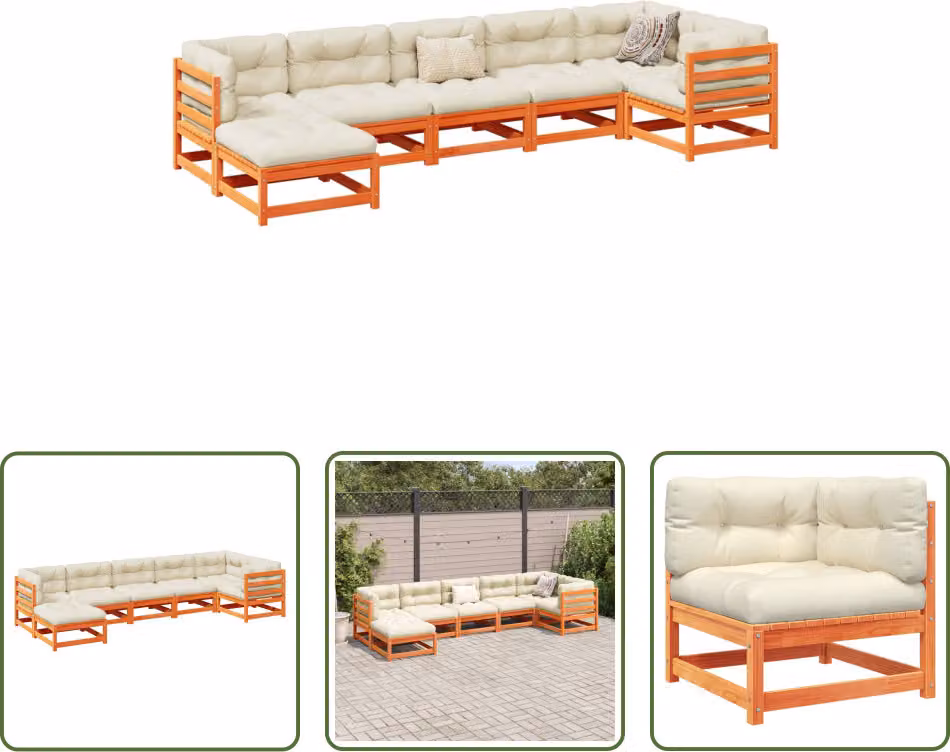 The Living Store Set di divani da giardino 7 pezzi con cuscini Wax in legno di pino marrone