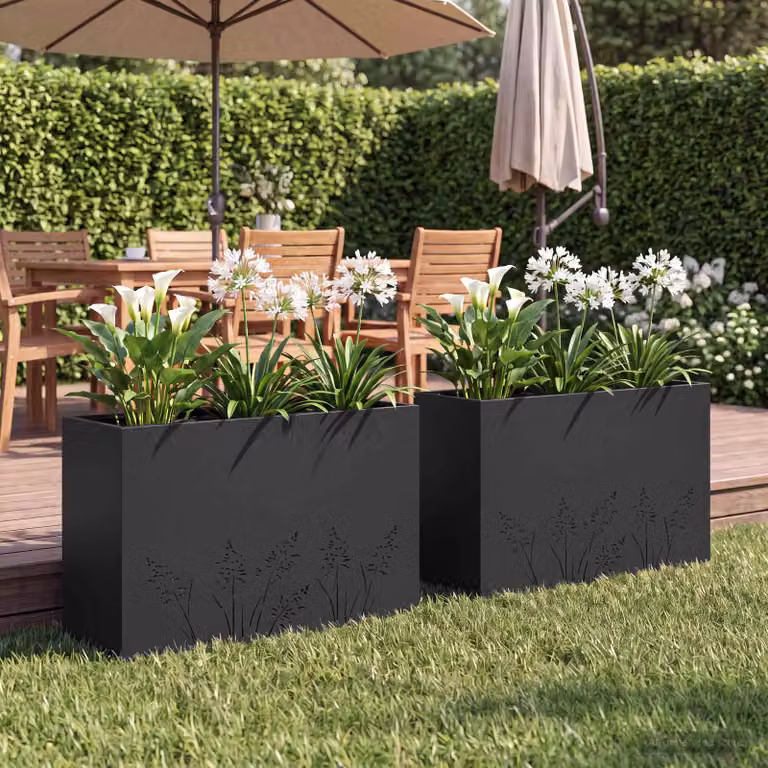 Set di 2 vasi da giardino vidaXL in metallo nero L: 80 cm, P: 30 cm, H: 49 cm