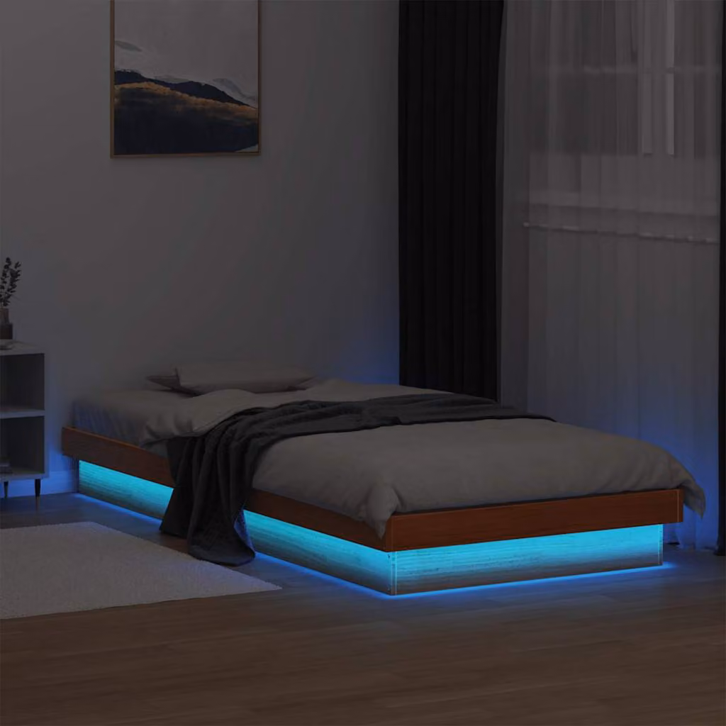 vidaXL Giroletto in Legno Massello di Pino Marrone Cera con Illuminazione LED e Porta USB L: 200 cm, P: 90 cm