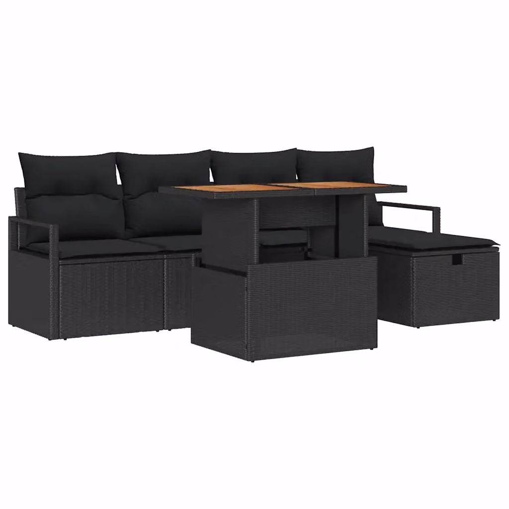 Set da giardino vidaXL composto da 6 pezzi in polyrattan nero con cuscini inclusi – 2