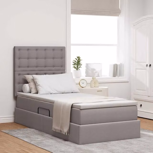 Letto con contenitore vidaXL in tessuto con illuminazione LED e porte USB, colore grigio, L/P: 90 x 190 cm