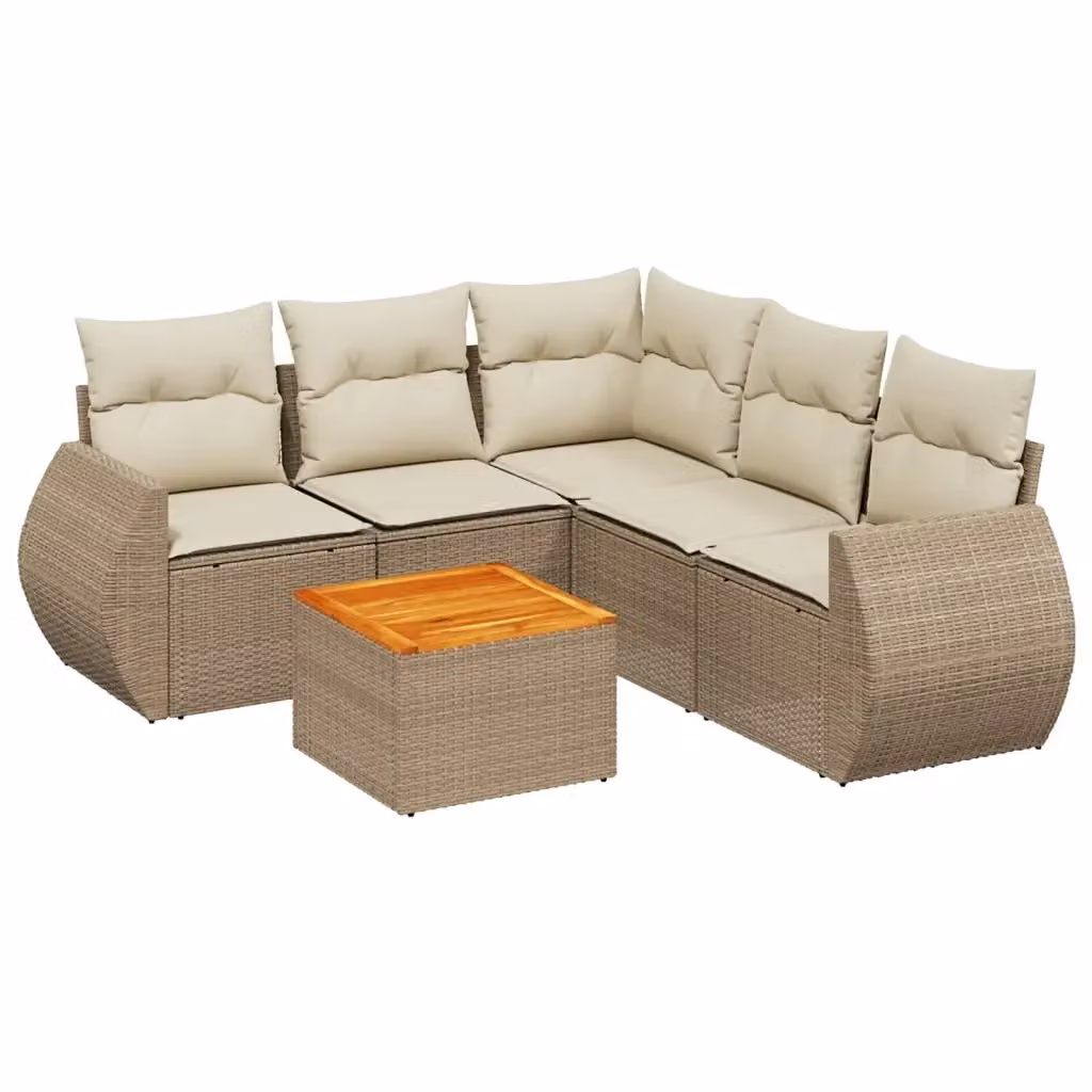 vidaXL Set Divano da Giardino a L in Polyrattan Beige con Cuscini e Tavolino – 2