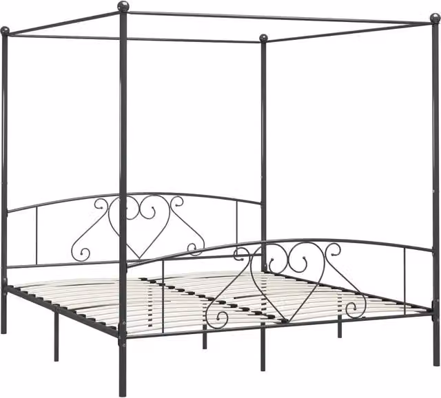 Letto matrimoniale | Letto per adulti | Giroletto Baldacchino senza Materasso Grigio 180x200 cm Metallo