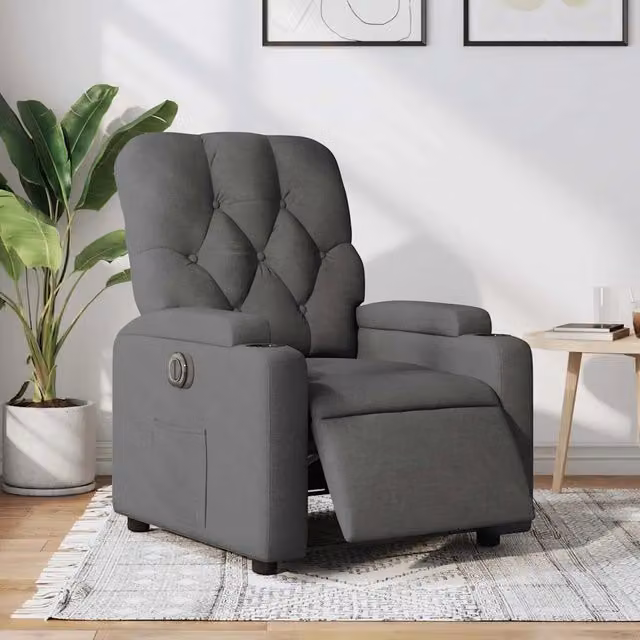 Poltrona Elettrica Reclinabile-Divano Sedia Grigio Scuro in Tessuto 908066