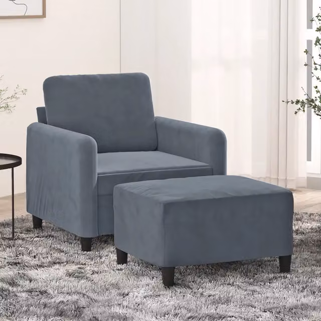 Divano Sedia-Poltrona con Poggiapiedi Grigio Scuro 60 cm in Velluto 471729