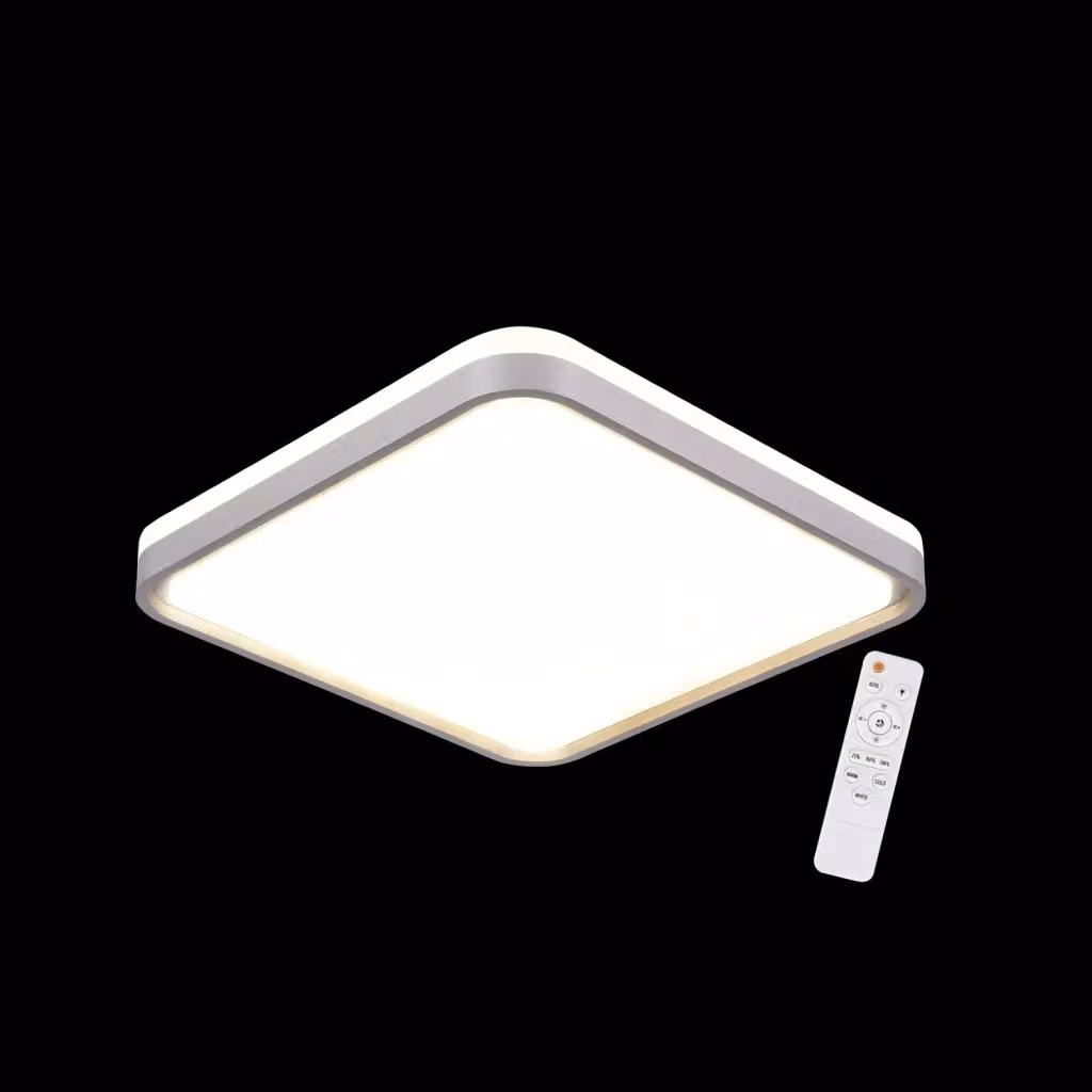 Plafoniera LED LÚZETE Tellus da 58W, design moderno quadrato, colore bianco e argento, regolabile con telecomando – 2