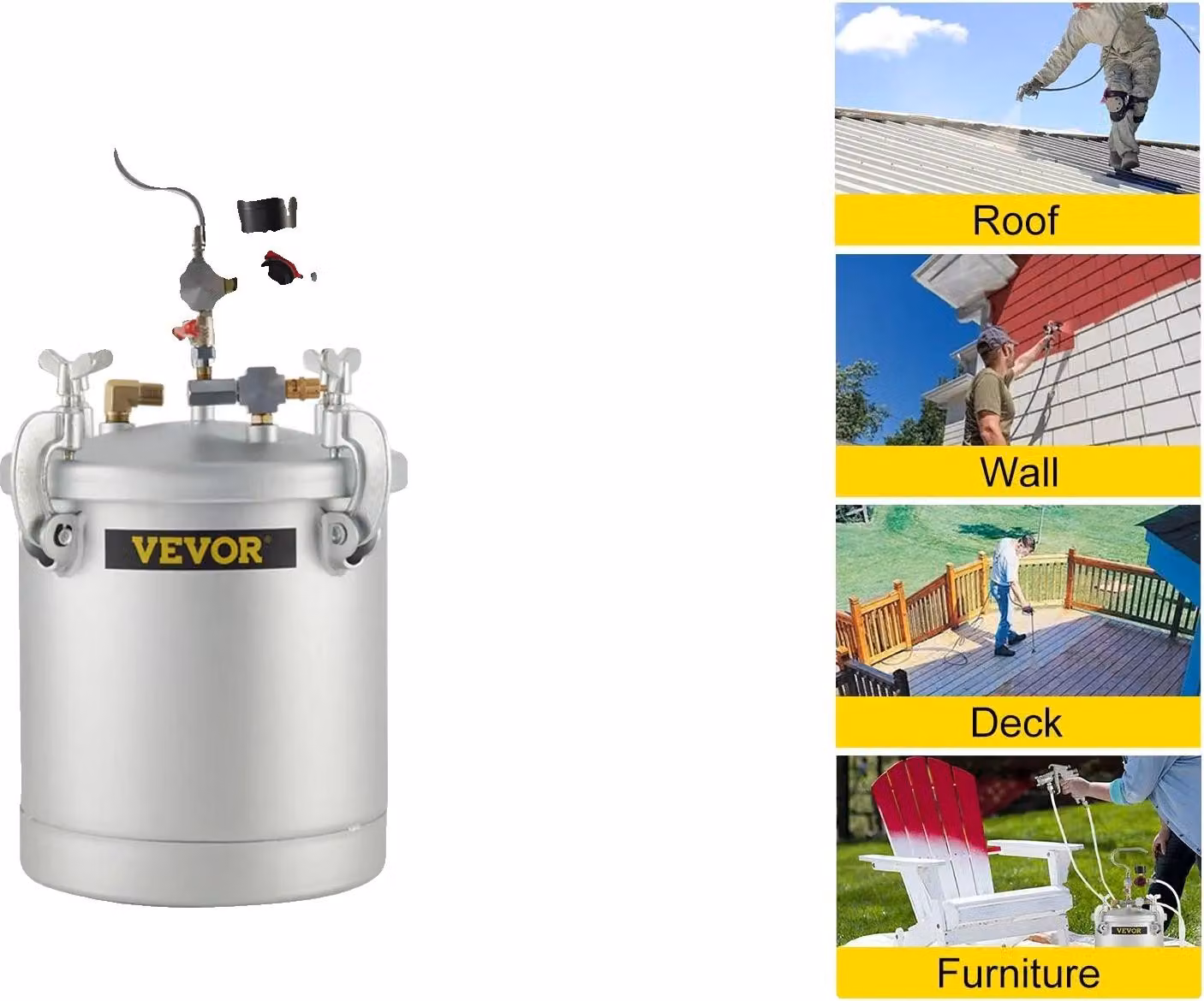 Serbatoio per spruzzi di vernice, pressione di esercizio 25-30 PSI, montaggio tubo flessibile da 3 m, 10 l