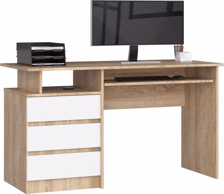 Scrivania per PC AKORD CLP rovere Sonoma con frontale bianco L135 x H77 x P60 cm