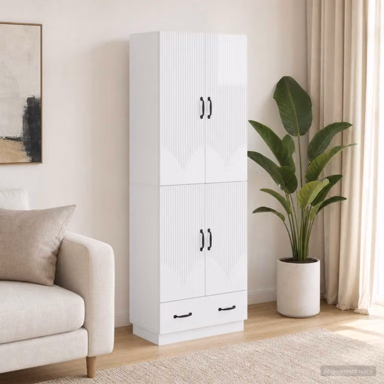 Set di 2 armadi moderni vidaXL in MDF bianco lucido con ante a battente e ripiani interni