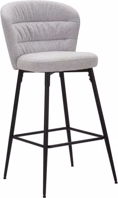 Set di 2 sgabelli da bar Vikasa Home Losanna moderni, imbottiti in tessuto grigio con gambe in metallo nero, H 108 cm x L 48 cm x P 52 cm