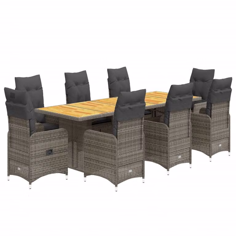 Set Bistrò da Giardino 9 pz con Cuscini in Polyrattan Grigio