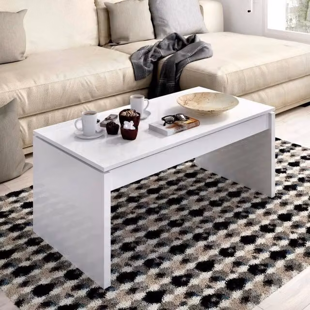 Tavolino da salotto Audi bianco con vano portaoggetti e piano elevabile L: 102 cm, H: 43 cm, P: 50 cm