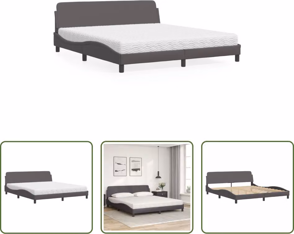 The Living Store Letto con materasso grigio 180x200 cm in ecopelle