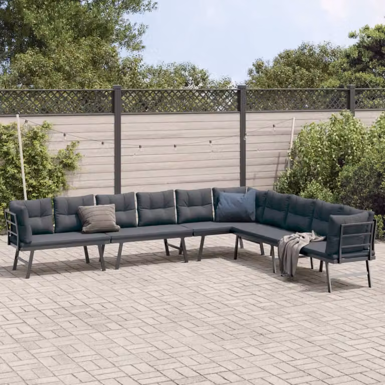 Set di Panche da Giardino e Terrazza vidaXL con 4 Cuscini in Tessuto, Acciaio Verniciato Antracite, L/P/H: 173 x 118 x 76 cm