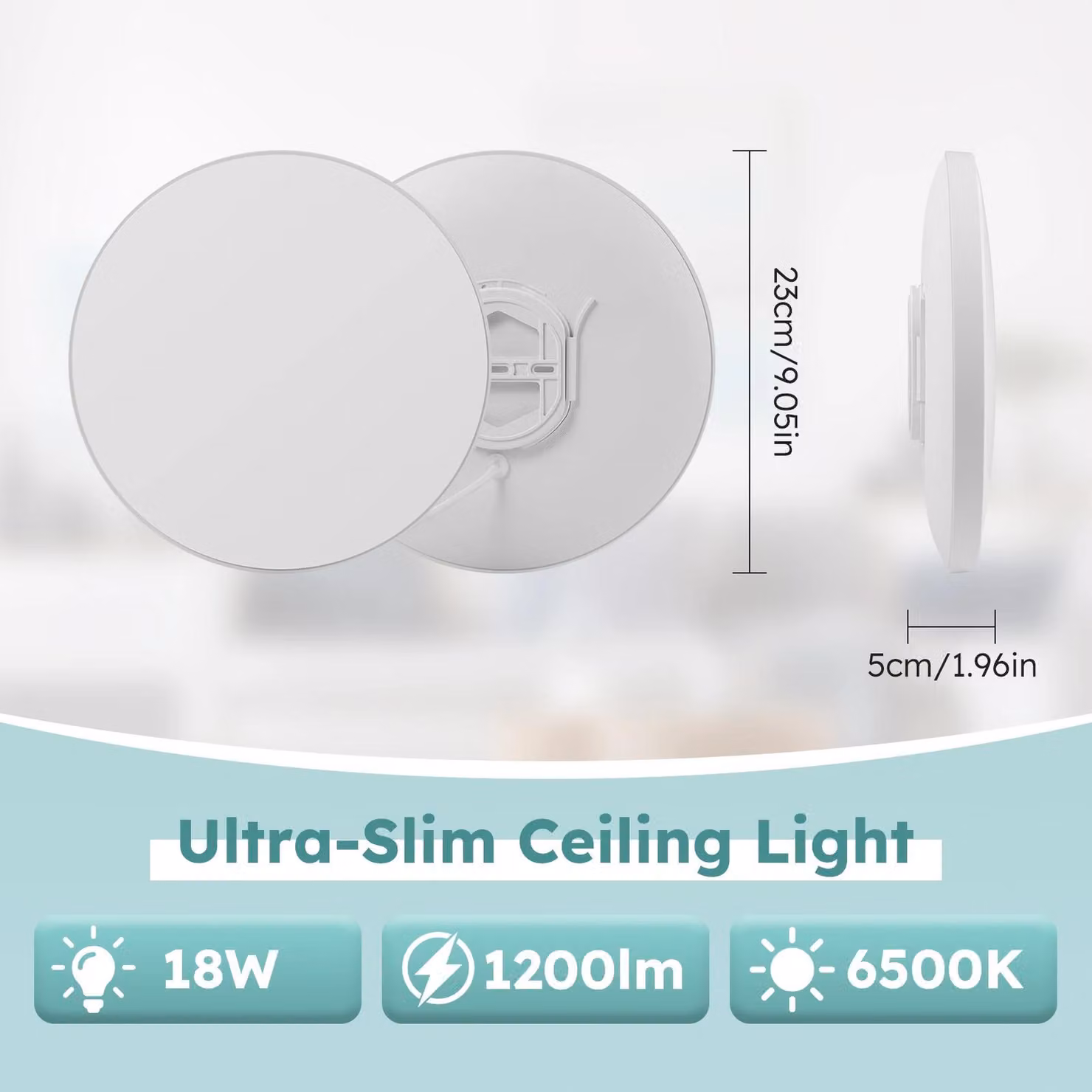 Lampada da soffitto a LED - Plafoniera rotonda - 18 W - 6500 K (bianco freddo) - Confezione da 5 pezzi - Non dimmerabile - Materiali: ferro e acrilico
