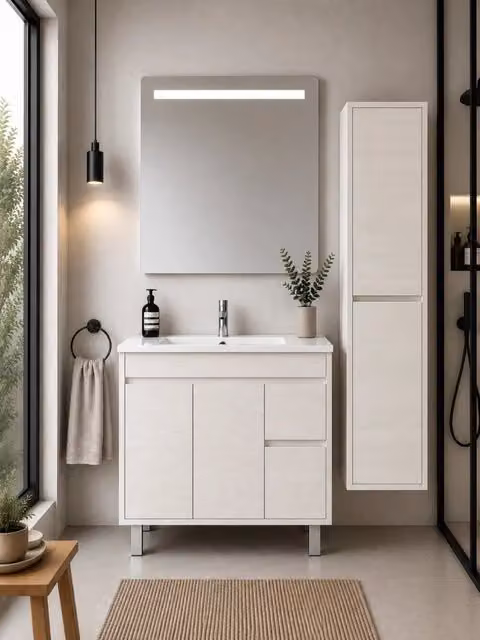 Mobile bagno con lavabo ORIGENBATH ISQUIA senza specchio 80x45 cm bianco nordico con colonna