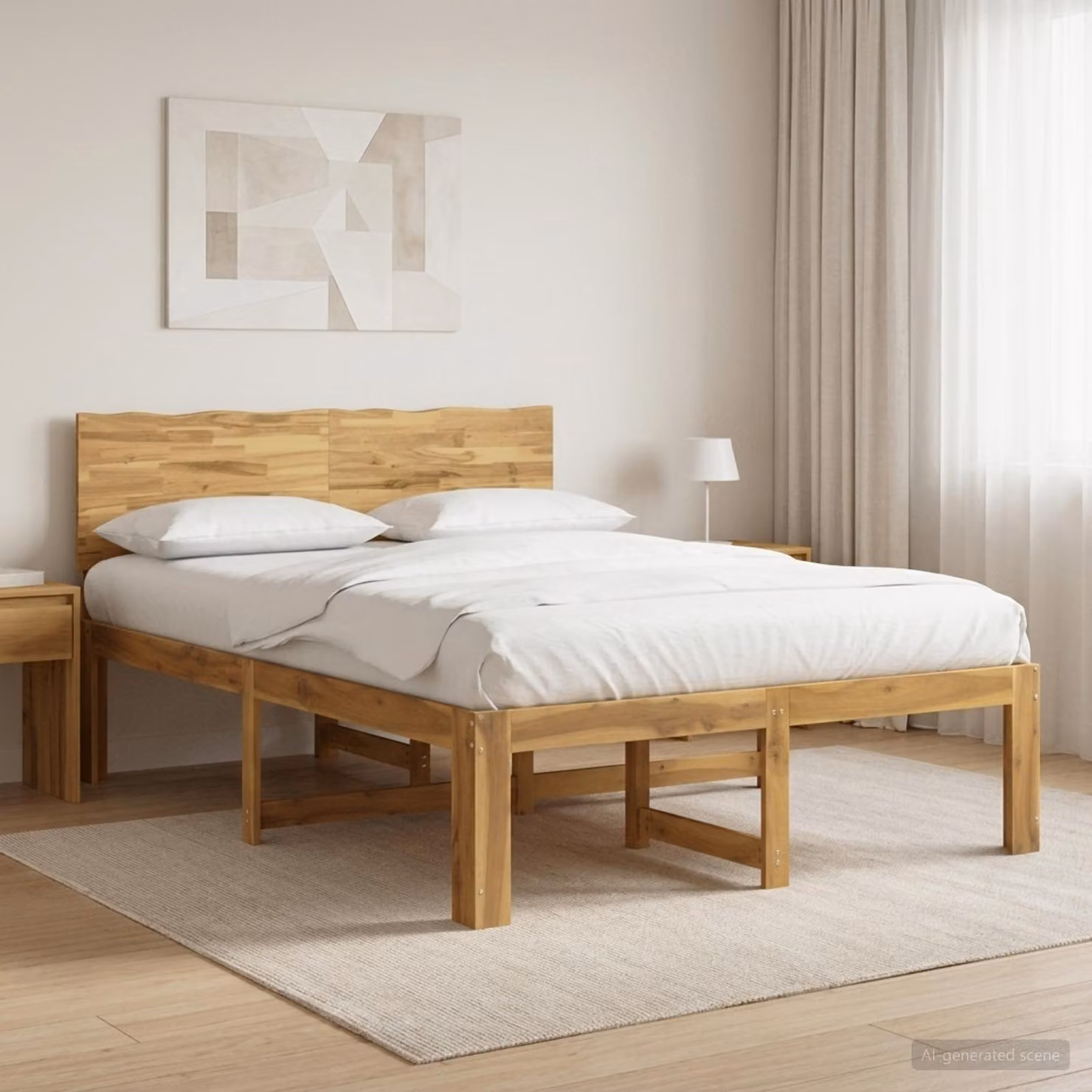 Letto matrimoniale con testiera vidaXL ROSTOCK in legno di acacia, Bianco, L 140 x P 190 cm