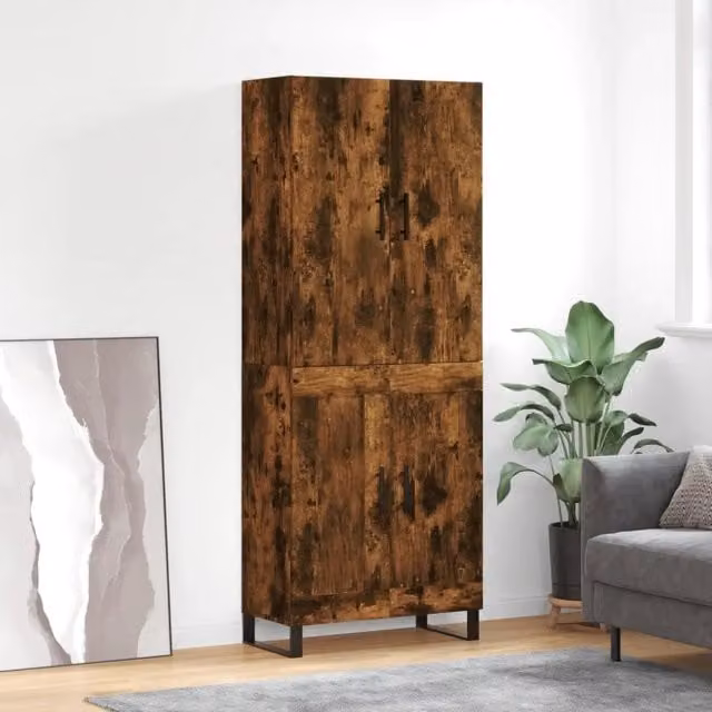 Credenza moderna vidaXL in legno rovere color marrone opaco, sospesa a parete, L: 69,5 cm, P: 34 cm, H: 180 cm – 1