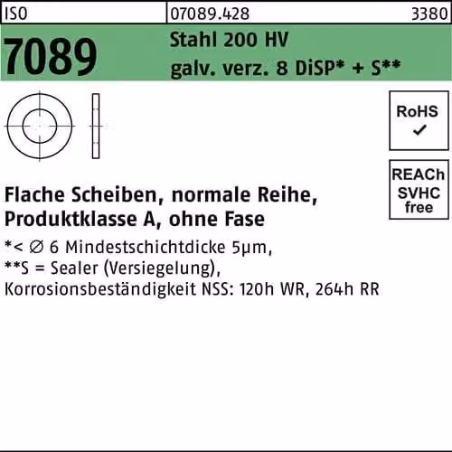 Dischi Reyher ISO7089 8 (8,4x16x1,6) HV, Zn8 070894280080000 (1000 pezzi)