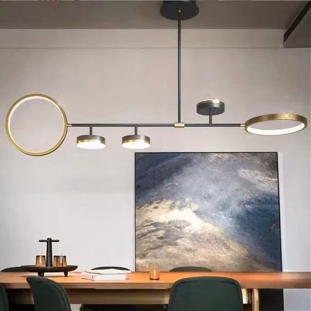Lampadario a sospensione LED Trade Shop con 5 cerchi orizzontali, colore nero e oro, luce bianca fredda, 37W - 71361 – 1