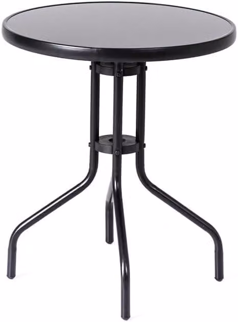 Tavolo da giardino nero con piano in vetro, tavolo da bistrot per balcone e terrazza, dimensioni 60x60x70 cm