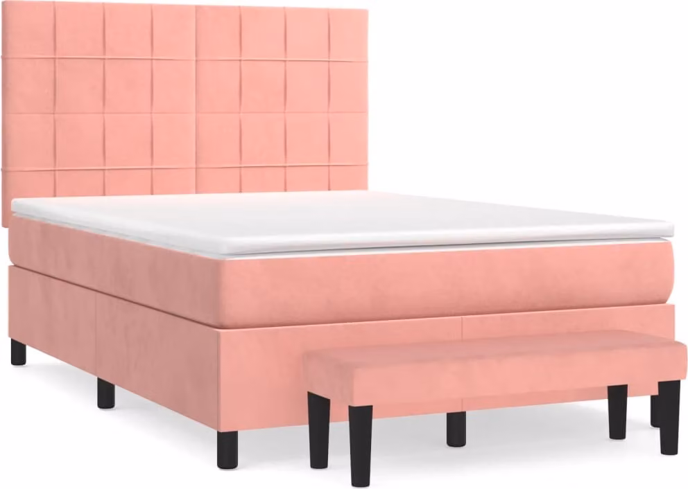 Giroletto a Molle con Materasso Rosa 140x200 cm in Velluto
