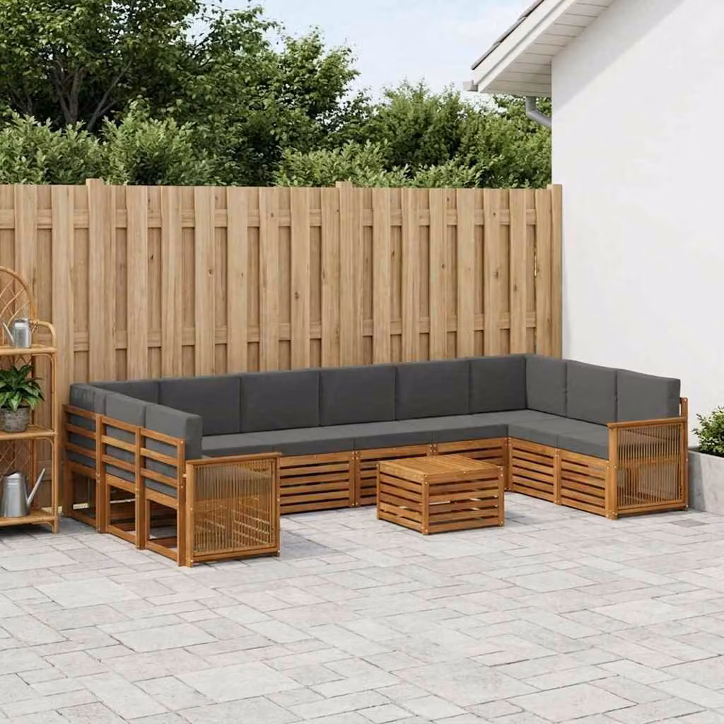 Set di divani da esterno vidaXL 8 pz in legno di acacia con cuscini, colore naturale e antracite