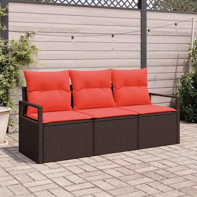 Maison Exclusive - Set da giardino composto da 3 pezzi. Divano in rattan sintetico, colore marrone e rosso
