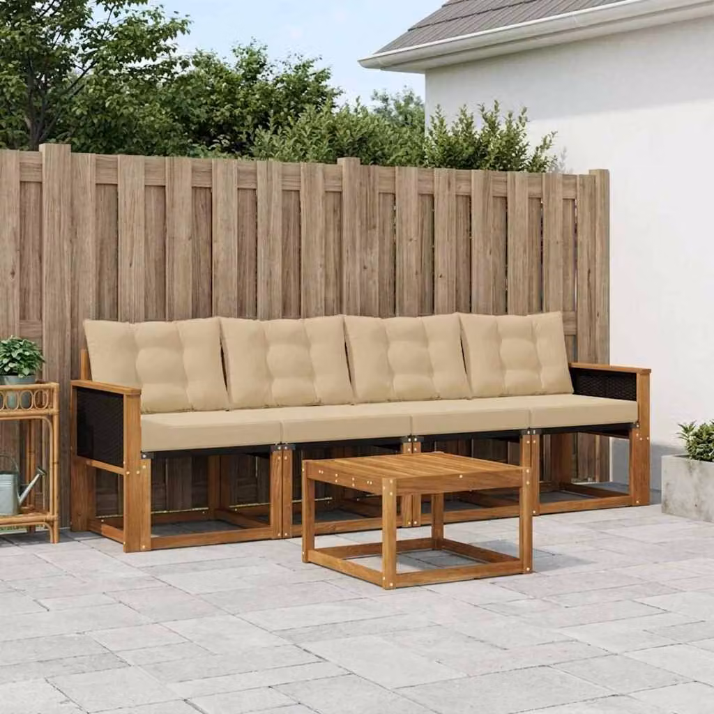 Set di divani da esterno vidaXL 5 pezzi in legno di acacia con tavolino e cuscini, colore beige e marrone
