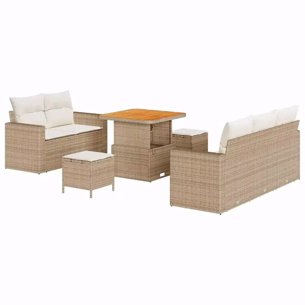Set Divano da Giardino vidaXL 8 Pezzi Beige con Tavolino e Pouf in Metallo e Legno di Acacia – 2