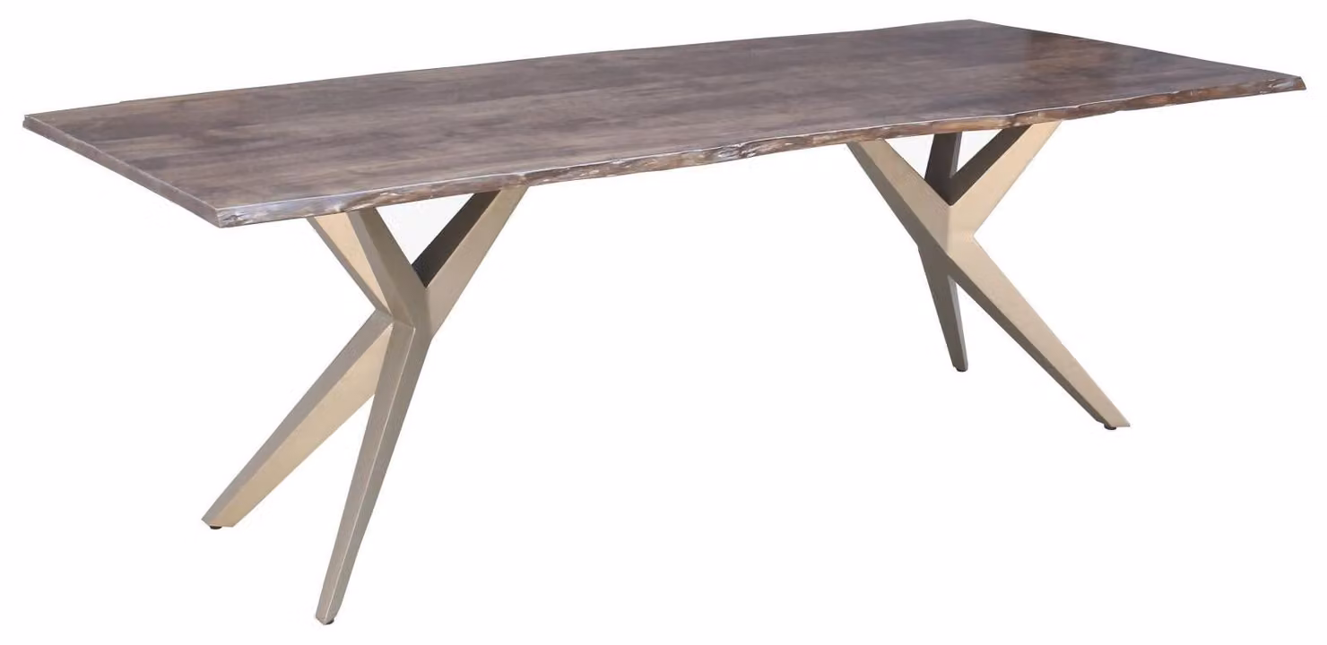 MASSIVMOEBEL24 | FREEFORM 4 Tavolo da pranzo in legno di acacia - laccato grigio /gambe in ferro - argento mat 200x100x76