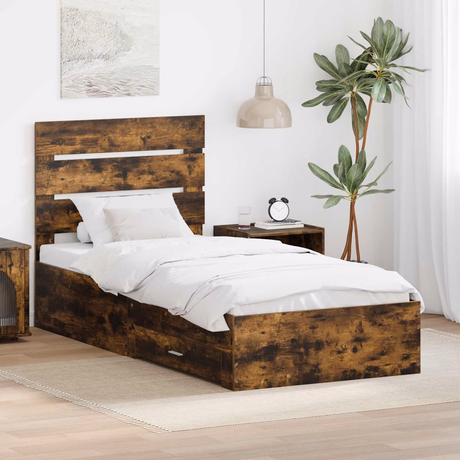 Struttura del letto con cassetto vidaXL in Rovere fumé, L/P/H: 90 x 190 cm