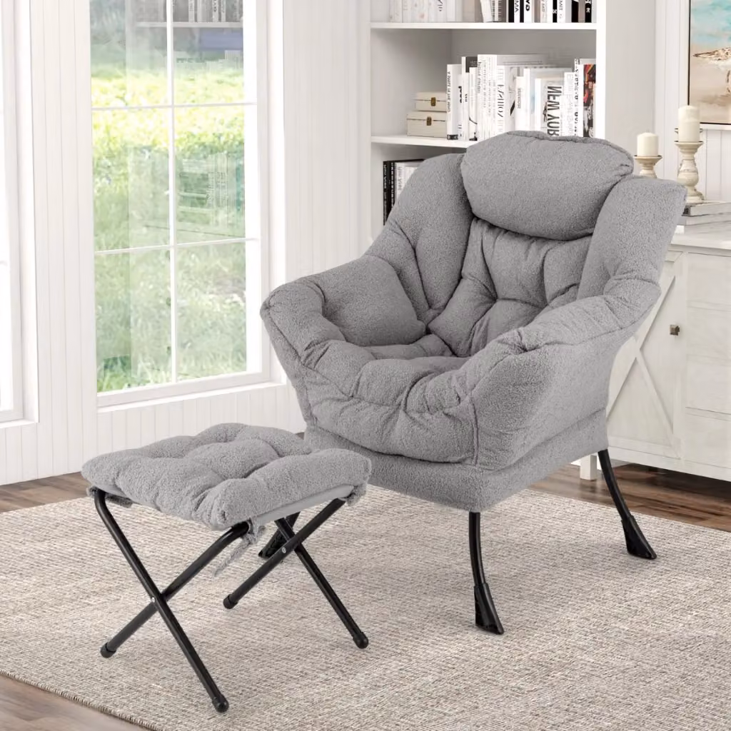 Poltrona relax imbottita Design Mania con poggiapiedi pieghevole e braccioli, Grigio – 2