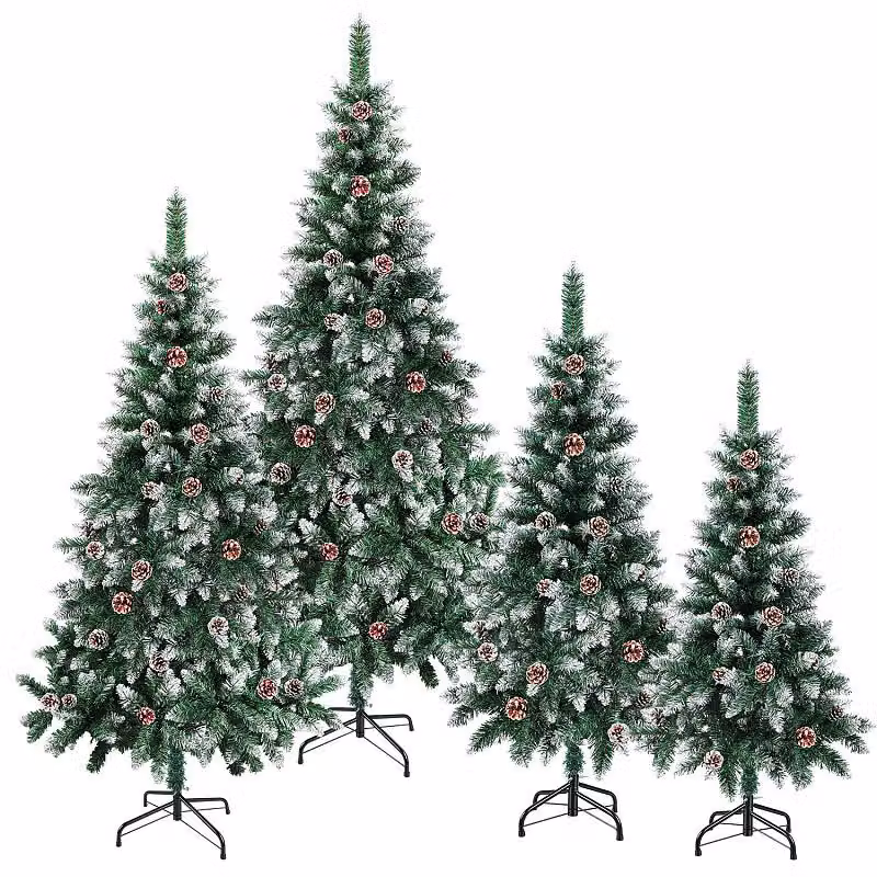 Albero di Natale artificiale con pigne e decorazioni a forma di neve, realizzato in PVC, facile da montare con sistema a innesto, riutilizzabile, altezza 120 cm