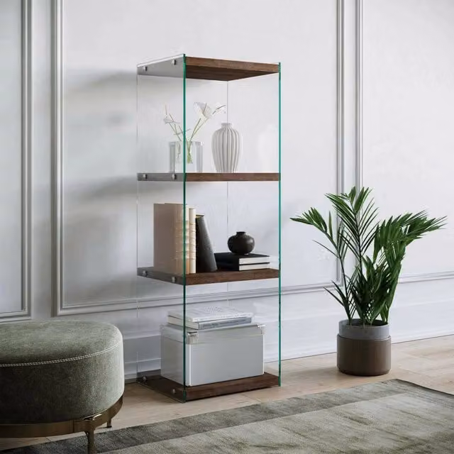 Libreria Zenobie DMORA in legno e vetro, colore noce, L 40 cm, P 35 cm, H 120 cm – 1