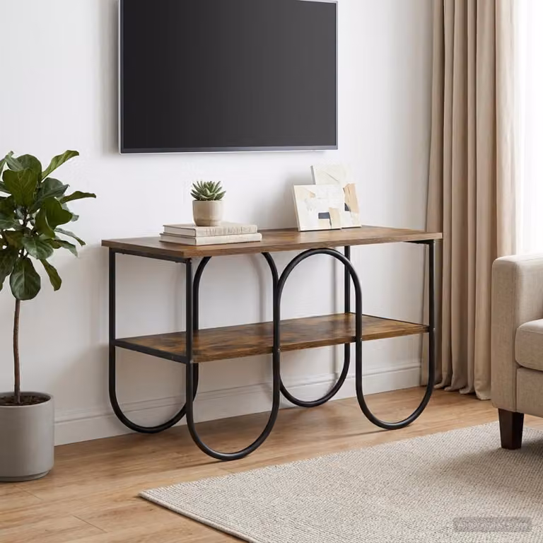 Supporto TV vidaXL in stile industriale in legno e metallo, colore marrone rovere fumo, L 80 x P 40 x H 50 cm