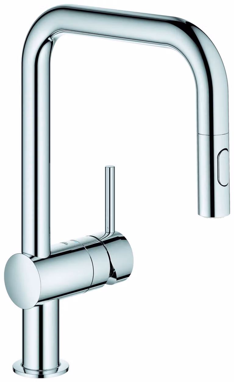 GROHE Minta Mitigeur monocommandé pour évier, portée 225mm, bec en U, extractible, Easy Docking, douchette double, pivotant, 32322002, 32322002