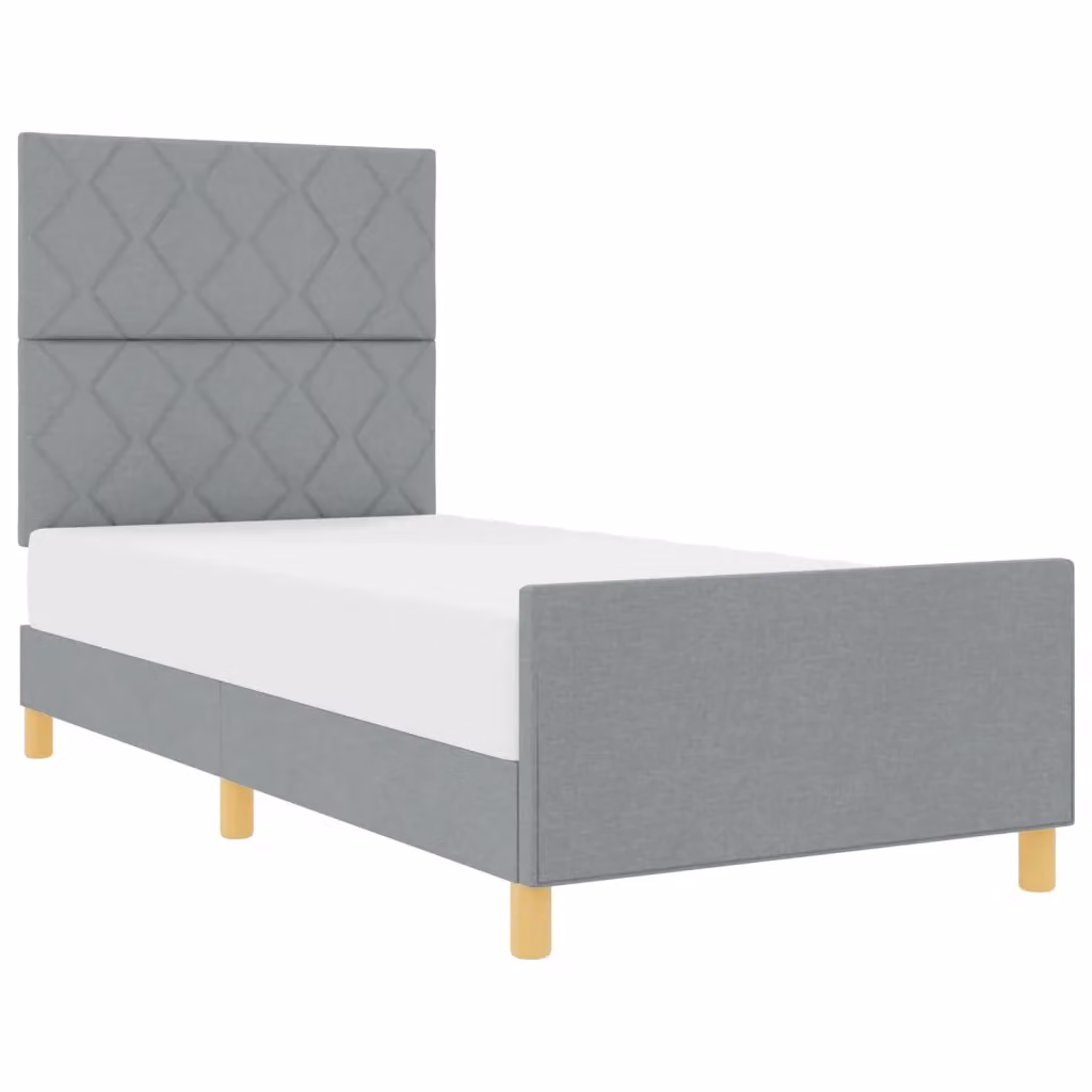 Struttura letto imbottita vidaXL in tessuto grigio con dettagli in legno e pino L/P/H: 207 x 93 x 128 cm – 2