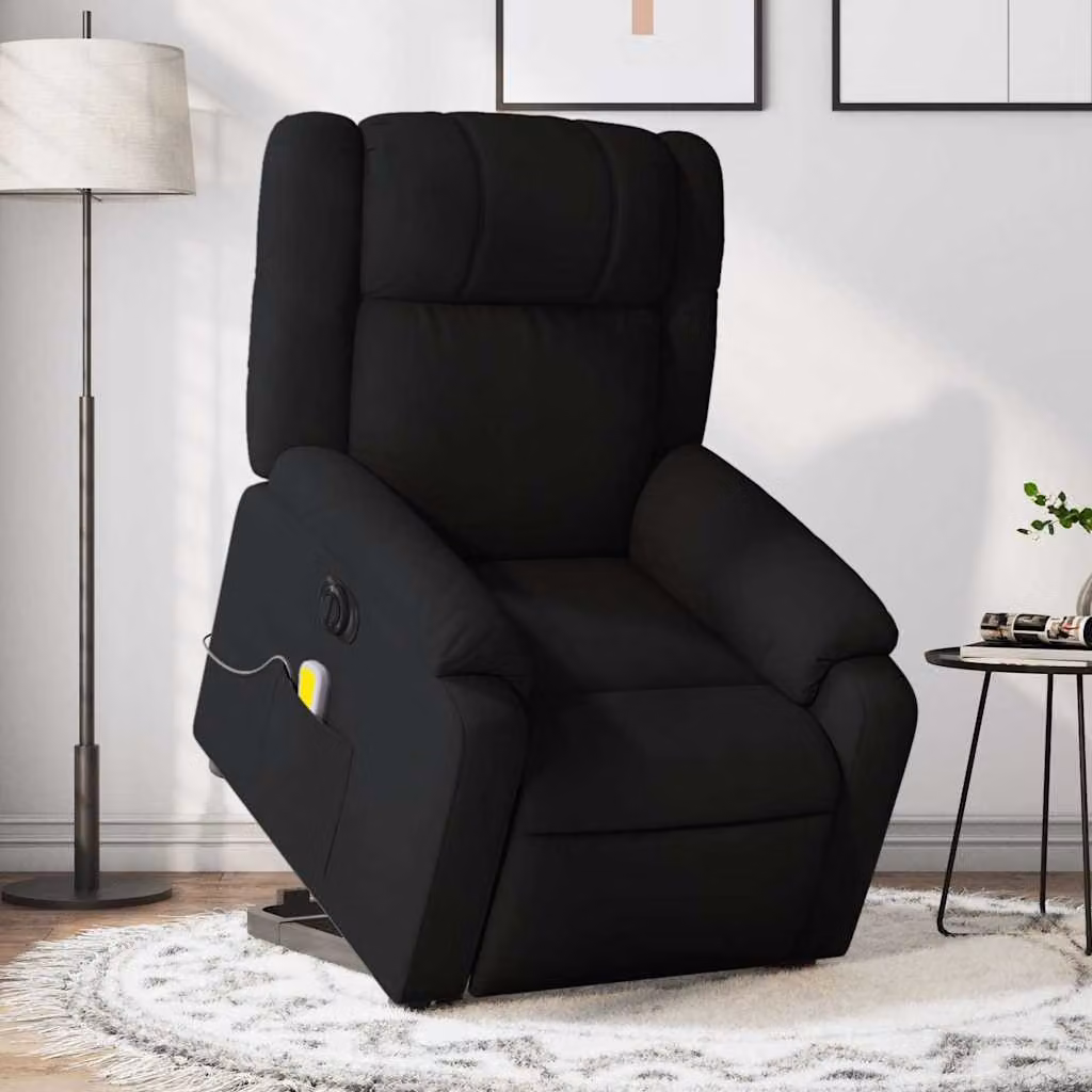 vidaXL Poltrona Alzapersona Elettrica con Massaggio Nera in Tessuto – 1