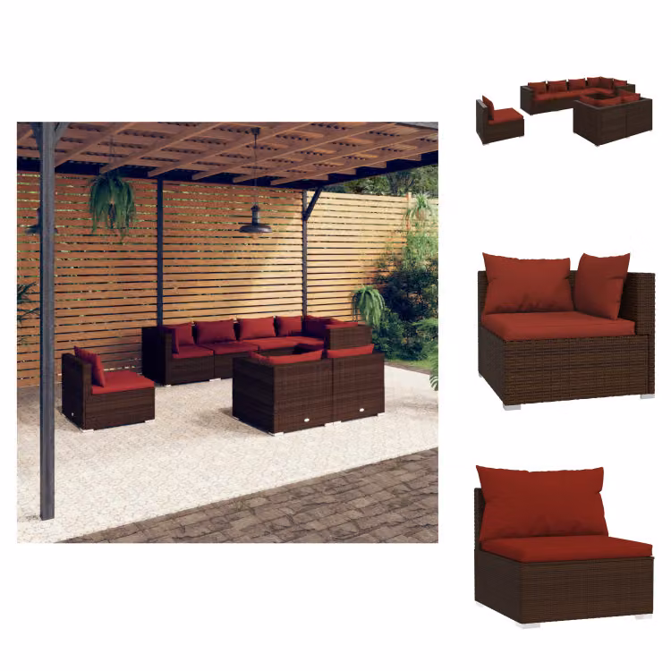 vidaXL set salotto da giardino 8 pezzi con cuscini in poly rattan marrone - Set di mobili da giardino
