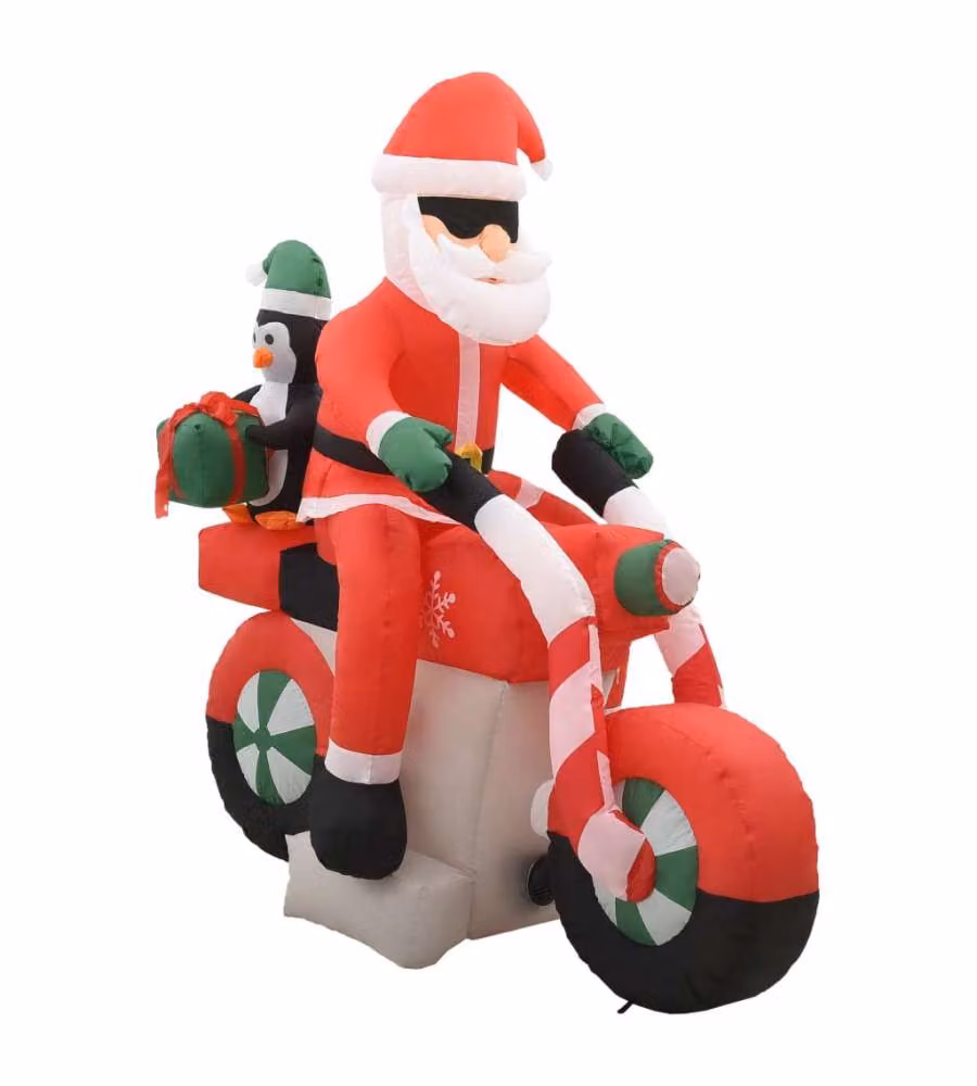 vidaXL Babbo Natale Gonfiabile sulla Moto con LED RGB Multicolore, Altezza: 160 cm – 2