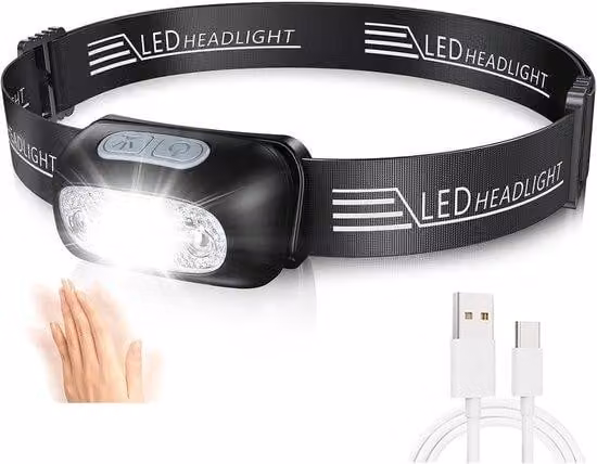 Lampada a LED - Ricaricabile - Sensore di movimento - 4 livelli di luminosità - Impermeabile - Ideale per jogging, escursioni, campeggio, pesca e bricolage