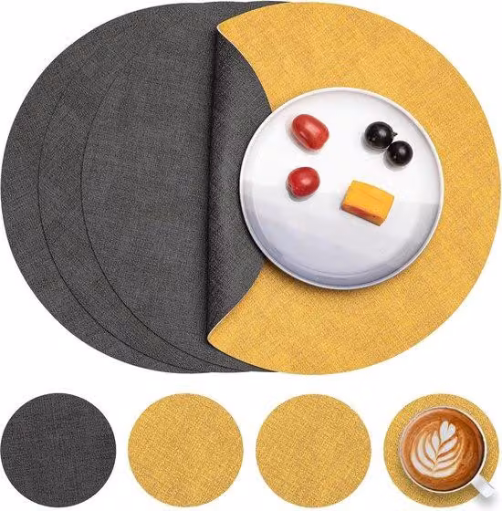 Rondelle rotonde in pelle, impermeabili, grigie, set da 4 pezzi