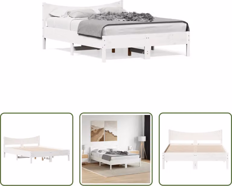 The Living Store Letto in legno massiccio bianco 135x190 cm pino