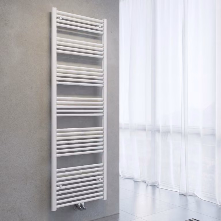 Radiatore asciuga-asciugamani SONNI, dimensioni 1800 x 600 mm, colore bianco, sistema di riscaldamento ad acqua calda, senza resistenza elettrica