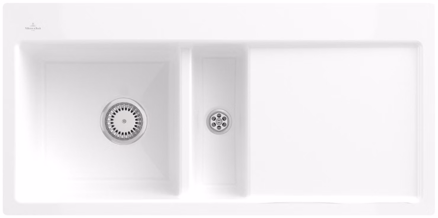 Lavello ad incasso V&B Subway 60 Flat left, con scarico, manuale, bianco neve